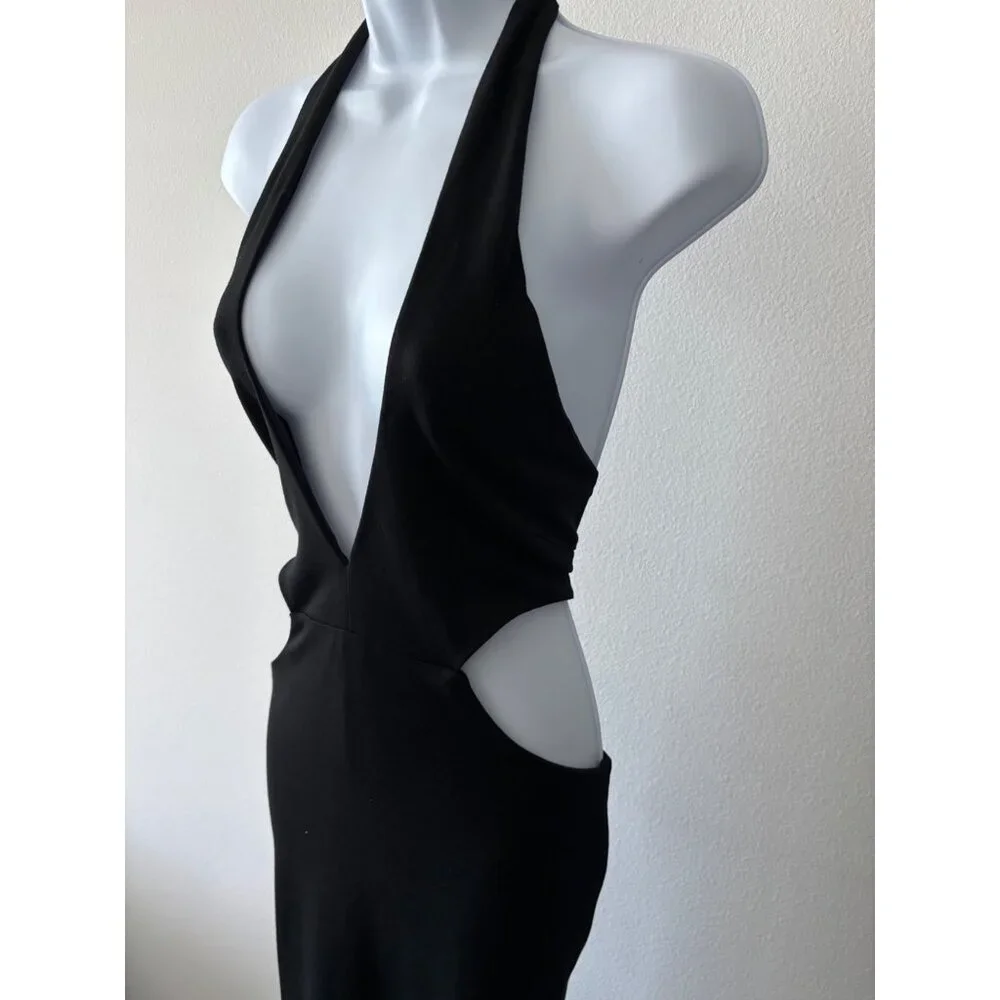 Cutout Halter Dress L Bodycon Plunge Neck Backless Y2K Club Core Night Out Glam - Picture 11 of 14